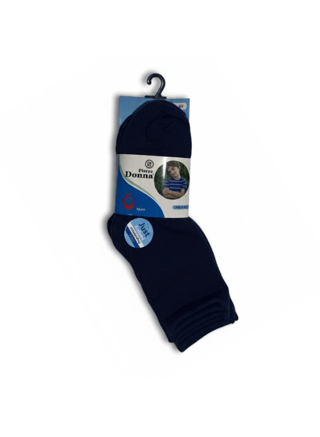 Pierre Donna Boys Long Socks Pack of 6 – Navy Blue | Soft Cotton Blend | Breathable & Stretch Comfort | School & Daily Wear | Age 4–6 Years - Image 2